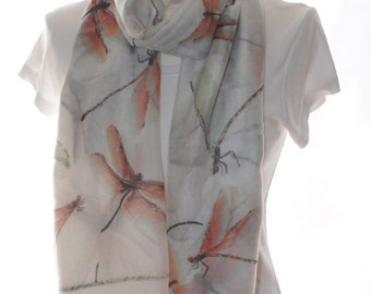 Cream dragonfly Scarf shawl, Beach Wrap, Cowl Scarf, cream dragonfly print scarf, cotton scarf, gifts for her