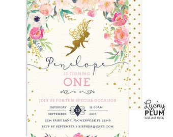 Fairy Birthday Invitation / Fairy Invitation / Flower Invite / Woodland Invite / First Birthday Invite / Pixie Invite / Elves Invite LPS0001