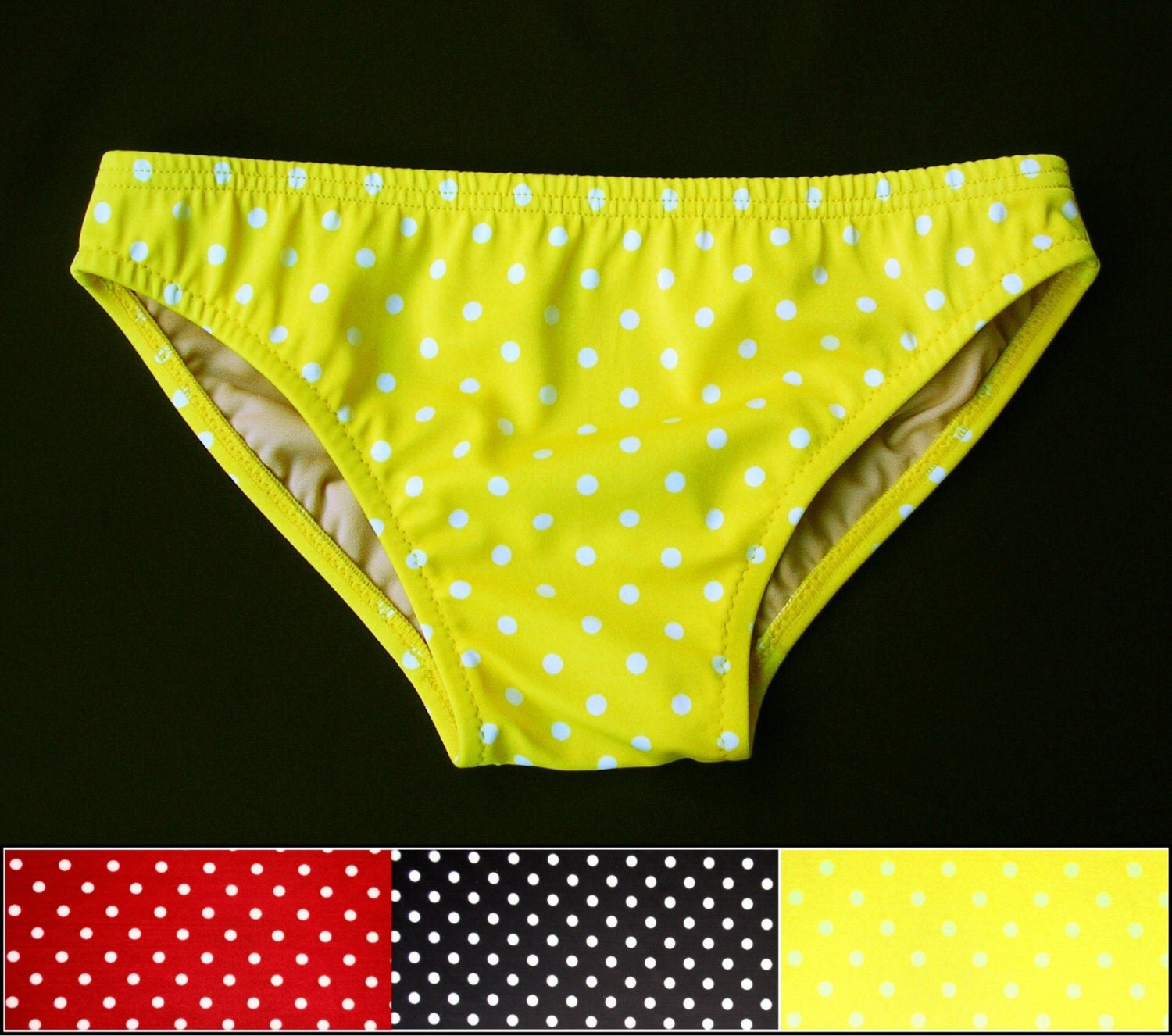 Mens Low Rise Swim Brief Swimsuit in Yellow Polka Dot Red