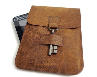 SALE Leather iPad Mini Case - Leather iPad E-reader Sleeve - Leather Kindle Case with Antique Key Closure