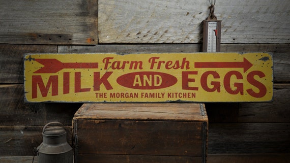 Download Farm Fresh Milk & Eggs Wood Sign Custom Family Name Kitchen