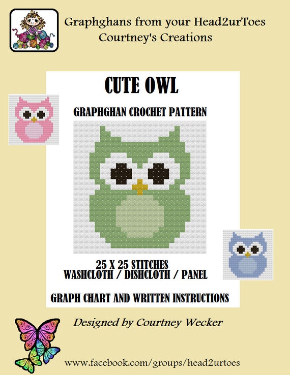 Cute Owl Graphghan Crochet Pattern / Washcloth / Dishcloth