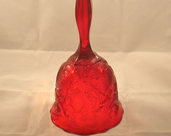 Fenton Strawberry Design Dark Red Translucent Glass 6" Bell