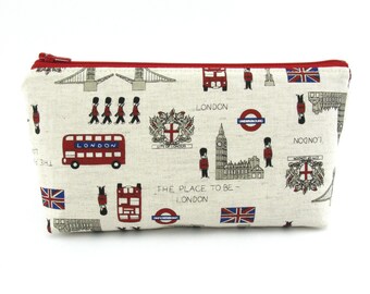 London Linen Cosmetic Bag, Zip Pouch, Makeup Bag, Pencil Case, Zipper Bag