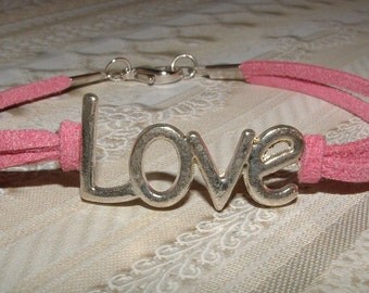 Pink Suede Bracelet, Love Bracelet, Larger Wrist Bracelet, Women's Bracelet, Teen's Bracelet, Gift Idea, Birthday, Graduation