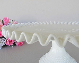 Vintage Milk Glass Hobnail Cake Stand, Cake Plate, Cake Dish, Cupcake Platter, Wedding Cake Plate, Fenton Cake Stand, Pedestal Cake Plate