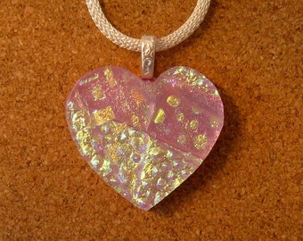 Pink Dichroic Heart Pendant - Dichroic Hearts - Dichroic Jewelry - Fused Glass Heart - Fused Glass Pendant - Fused Glass Jewelry