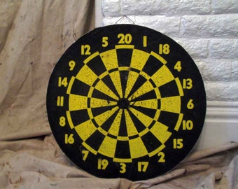 Vintage Pub Dart board vintage yellow black Bullseye baseball dart board pin notes play games
