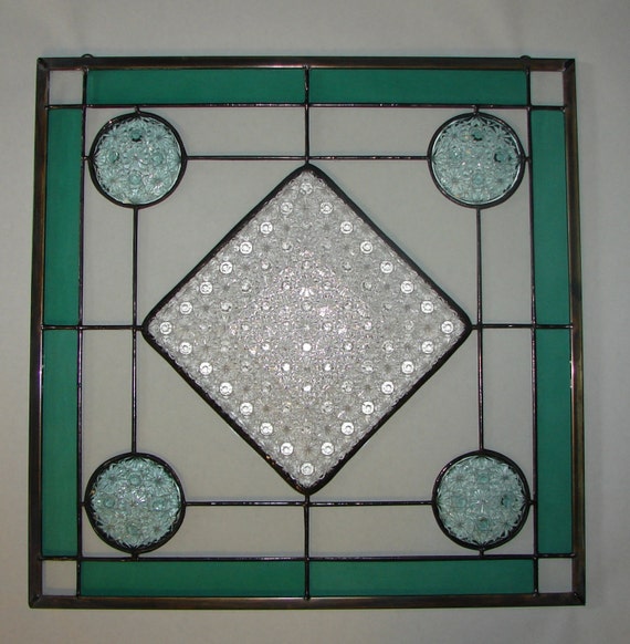 Daisy & Button plate stained glass panel by BarbarasStainedGlass