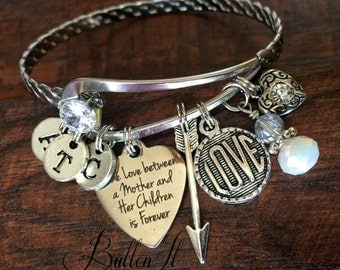 Gifts for Mom, Mother's Day Gift, BANGLE bracelet, Bangle charm bracelets, Mother daughter jewelry, birthday, Mother son, INITIAL bracelet