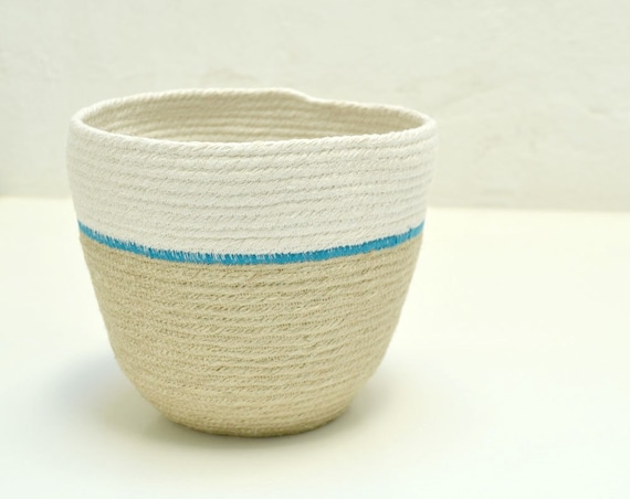 Indoor planter, Jute pot, Natural jute bowl, Vegetable basket, Plant basket, Home decor baskets, Utensil holder Jute basket, White and beige