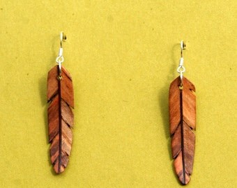 Handcarved Ambrosia Maple and Purpleheart Wood Leaf / Feather Earrings J151205