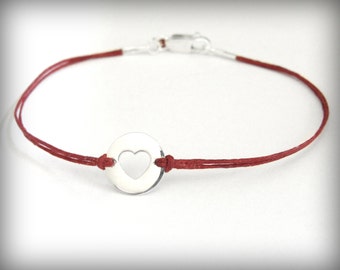 Heart bracelet sterling silver heart on linen bracelet love anniversary birthday friendship bracelet ready to ship graduation gift