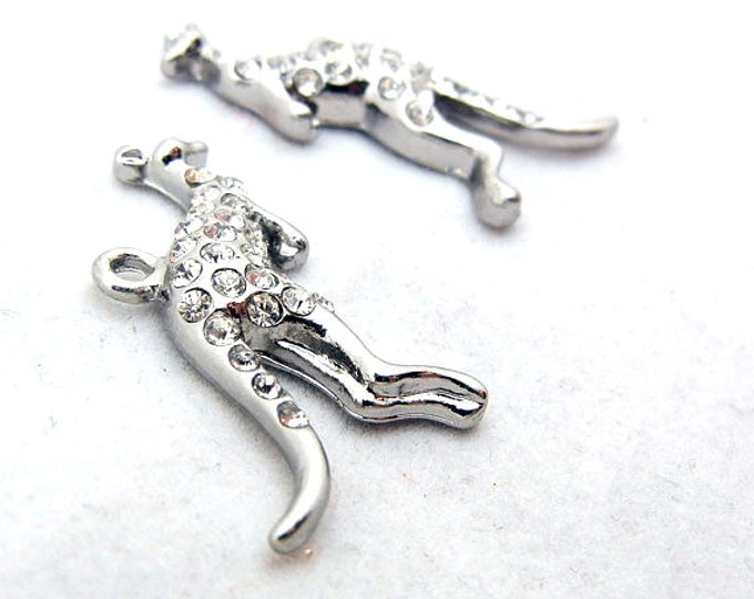 Pair of Silver-tone Kangaroo Charms with Rhinestones