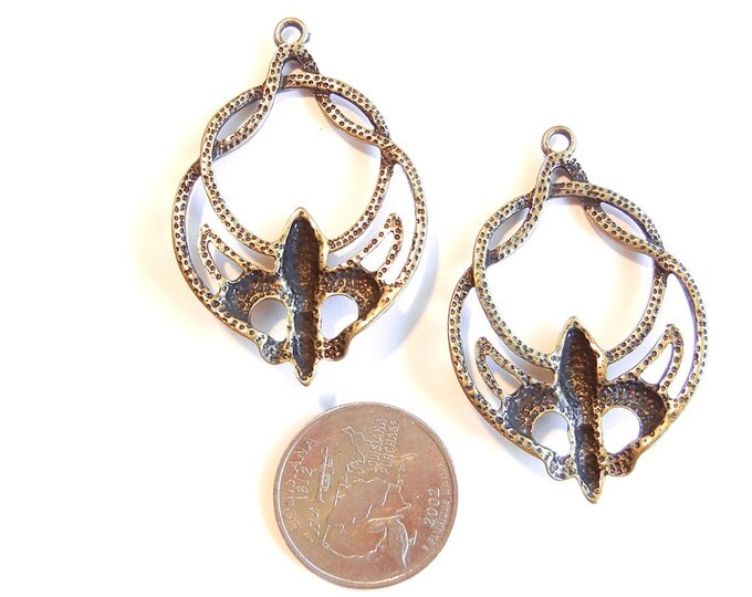 Pair of Fleur de Lis Charms Elegant Antique Gold-tone