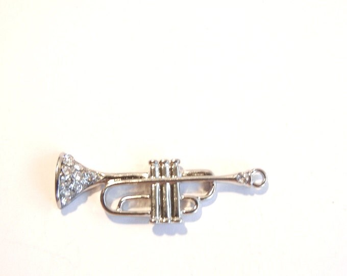 Silver-tone Trumpet Pendant with Rhinestone Accents