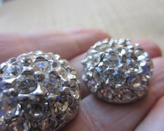 Vintage Buttons - 2 beautiful matching domed heavy weight rhinestone embellished, antique silver, estate sale buttons (lot feb 136b)