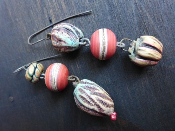 Mutagenic Symbiont. Colorful art bead earrings.