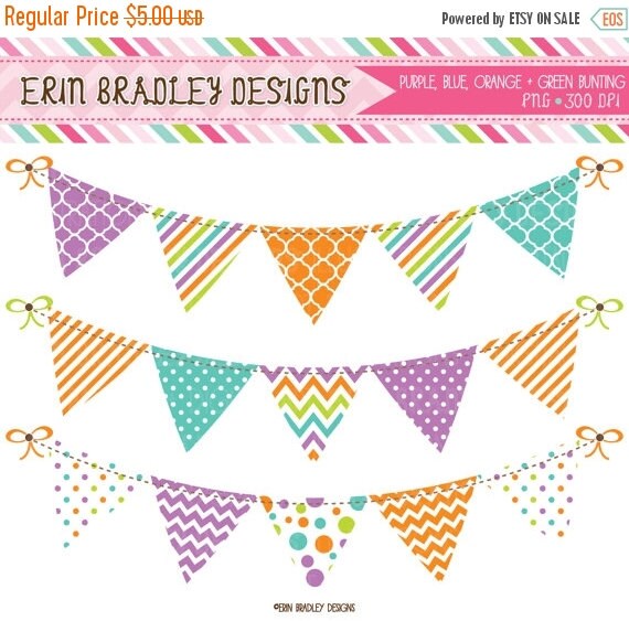 60% OFF SALE Bunting Clipart Purple Blue by ErinBradleyDesigns