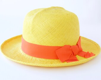 Panama Straw Hat Women's Straw Hat Spring Fashion Summer Sun Hat Spring Accessories-Yellow Wide Brimmed Straw Hat Optimo Hat Beach Hat