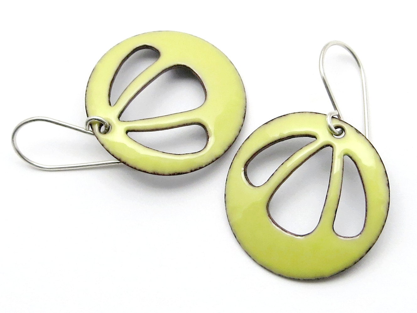 Pale Yellow Earrings Yellow Enamel Earrings Yellow Dangle