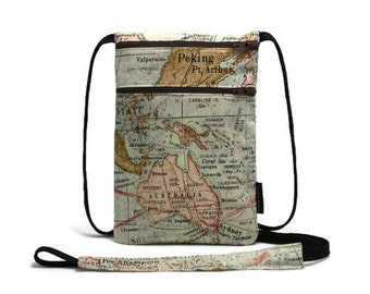 Passport Holder, Small tavel wallet, Travel organizer, Zipper pouch, Cross body bag, Neck wallet - World Map, Light Green