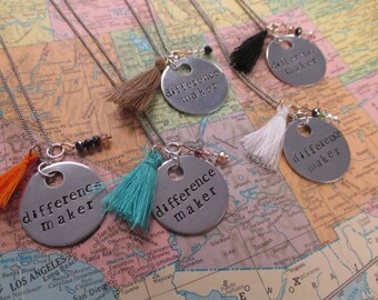 Difference Maker - Metal Hand Stamped Necklace
