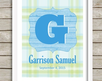 Custom Letter Art, Baby Boy Nursery Print, Boy Monogram, Kids Wall Art, Boy Nursery Decor, Personalized Nursery, Kids Gift, Wall Letter