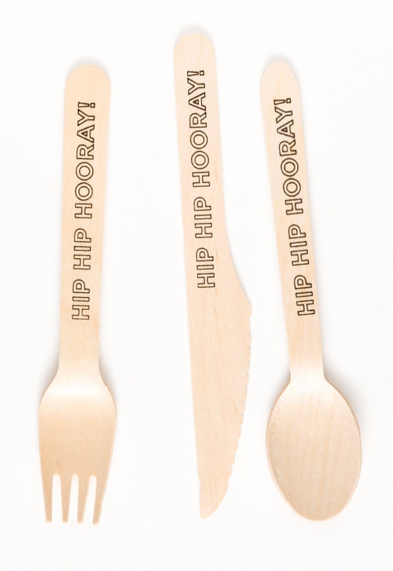 Hip Hip Hooray!- 20 Wooden forks, spoons, or knives Il_570xn