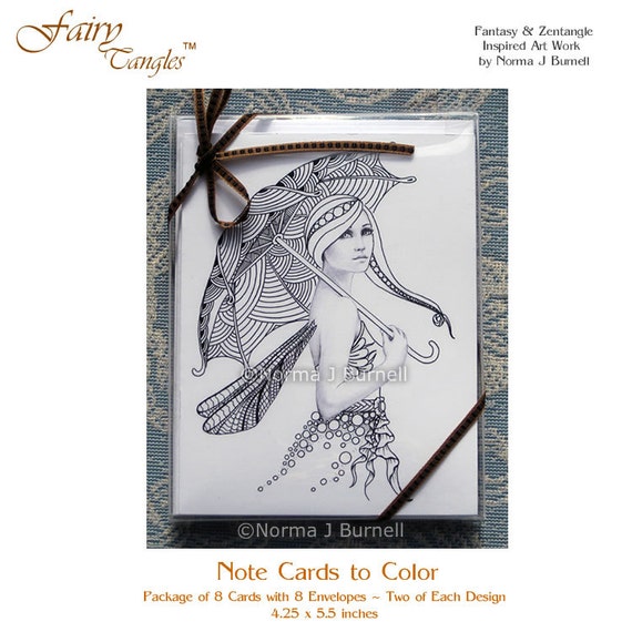 Fairy Tangles Note Cards to Color Coloring for Adults Note