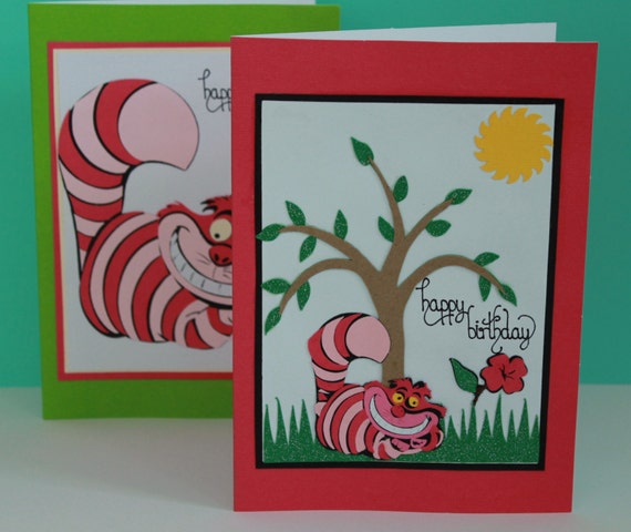 Cheshire the Cat Happy Birthday Cards 2pk by AnLieDesigns on Etsy