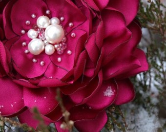 Fuchsia Bright Pink Flower Brooch or Hair Clip