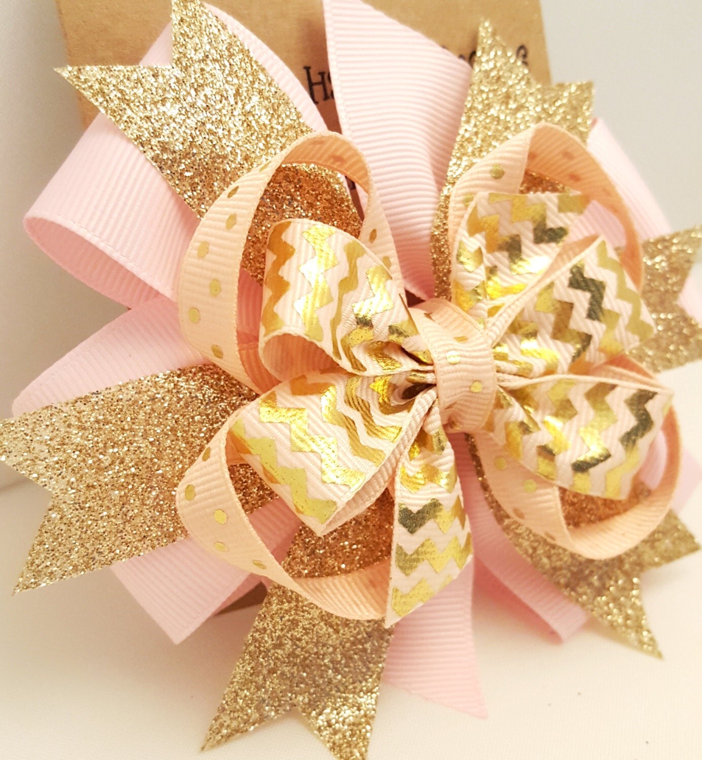 Pink & Gold Glitter Hair Bow Babys first Birthday Bow 4 inch