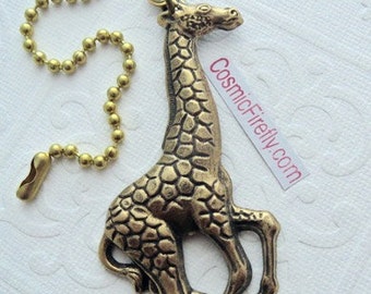 Big Giraffe Fan Pull Steampunk Ceiling Fan Pull Chain Antiqued Brass Metal Victorian Animal Fan Pull