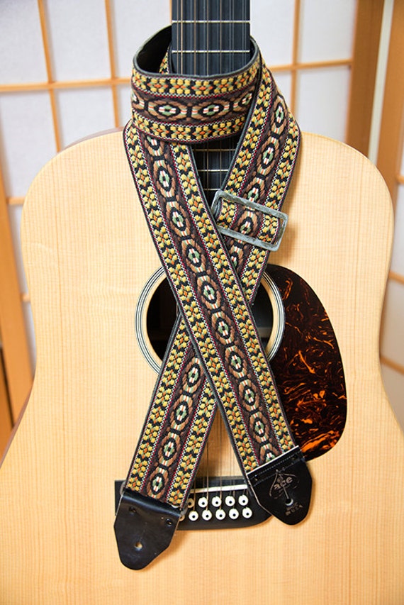 Vintage Ace guitar strap 1960's Bohemian Pattern Brown