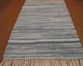 Handwoven Denim w/ Border Rag Rug (M) 25 x 47