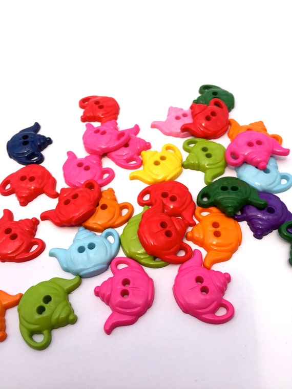 cute 'Tea Time' teapot shaped colorful novelty buttons