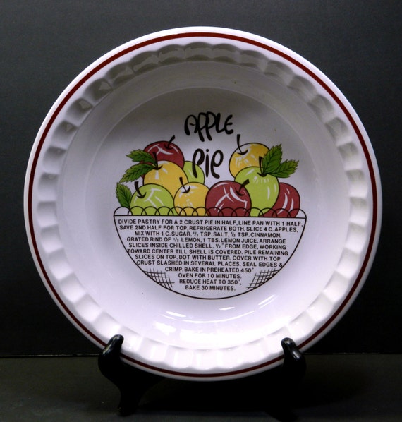 Pie Plate Ceramic Printed Recipe Apple Pie Vintage Hankook
