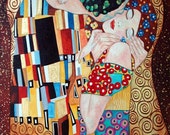 Fine Art Print, His Kiss Inspired by Klimt, Lovers Kissing, Couple, Geometric Designs, from Original Oil Painting by k Madison Moore Fine Art Print, His Kiss Inspired by Klimt, Lovers Kissing, Couple, Geometric Designs, from Original Oil Painting by k Madison Moore