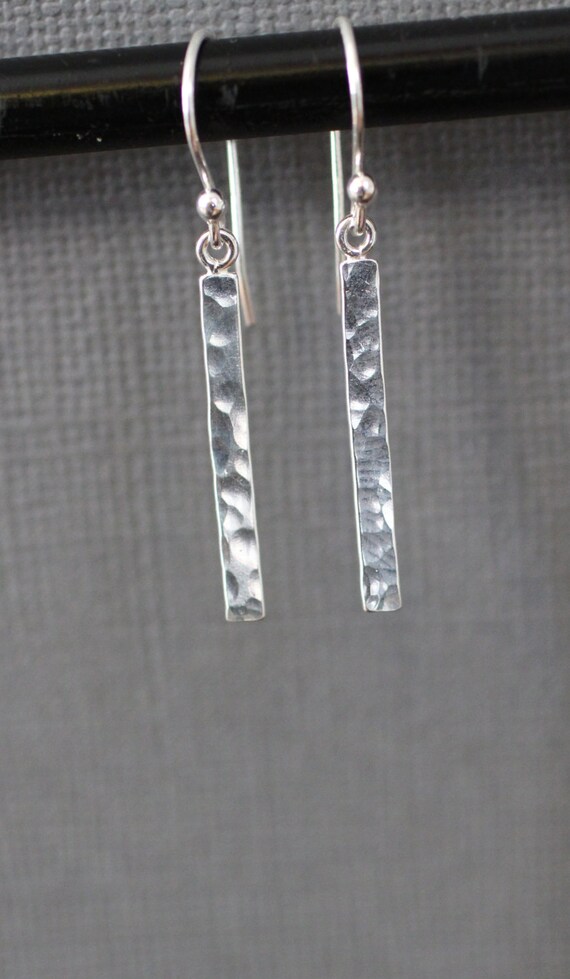 sterling silver hammered bar earrings shiny by circlecirclejewelry