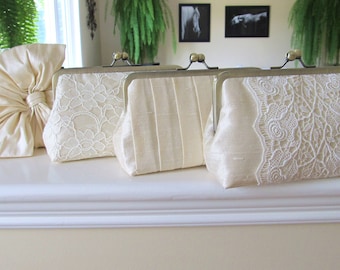 SALE, 15% OFF Mis Matched Bridesmaid Clutches In Cream Silk Dupioni,Bridal Accessories,Wedding Clutch,Bridesmaid gift,Personalized Clutches