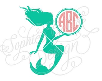 Mermaid Monogram SVG DXF PNG digital download files for Silhouette Cricut vector clip art graphics Vinyl Cutting Machine, Screen Printing