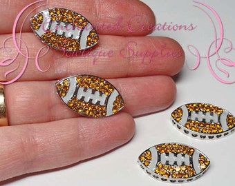 26mm x 15mm Metal Rhinestone Football Bead Light Topaz with Light Grey Enamel Qty 2, Metal Football Bead, Metal Jewelry Bead, Metal Football