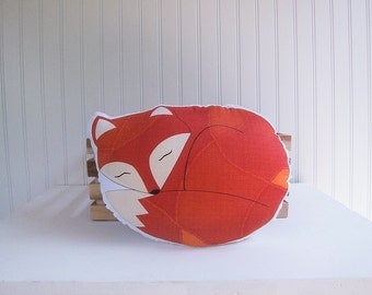 Fox Pillow Plush Sleeping Fox Woodland Nursery Decor Ready to Ship