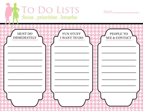 printable to do list preppy pink hounds tooth 3 columns