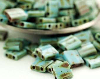 Opaque Turquoise Blue Picasso Miyuki Tila Beads - 5mm Square - 100% Guarantee