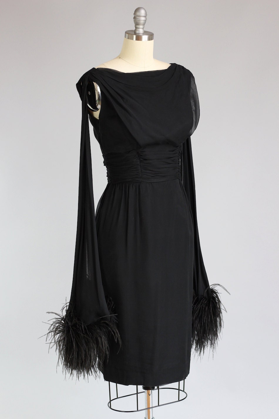 Vintage Osterich Feather Lined Black Cocktail Dress