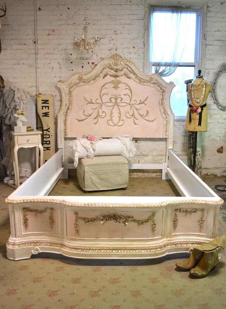 French Bed Painted Cottage Romantic French Queen / King / Bed