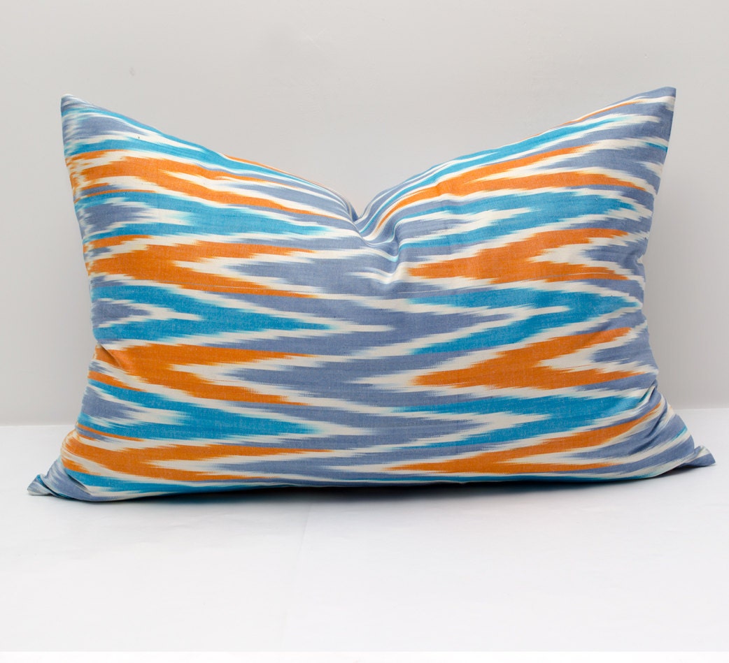 22x14 ikat pillow cover lumbar orange blue ikat cushion