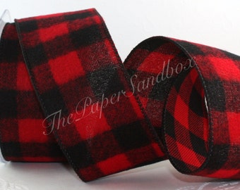 Wired Flannel Buffalo Check Ribbon, Red & Black Flannel, 2.5" wide by the yard, Flannel Ribbon, Lumberjack Party, Gift Ribbon, Diaper Cakes
